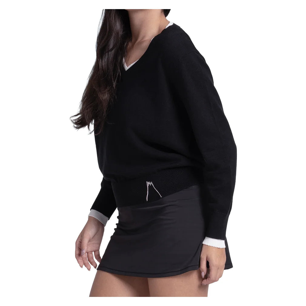 Women's Double V-Neck Sweater Black, Lucky In Love, Pickleball Express, CX196-44J001-2