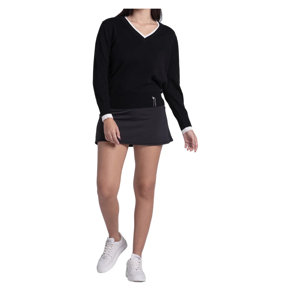 Women's Double V-Neck Sweater Black, Lucky In Love, Pickleball Express, CX196-44J001-3