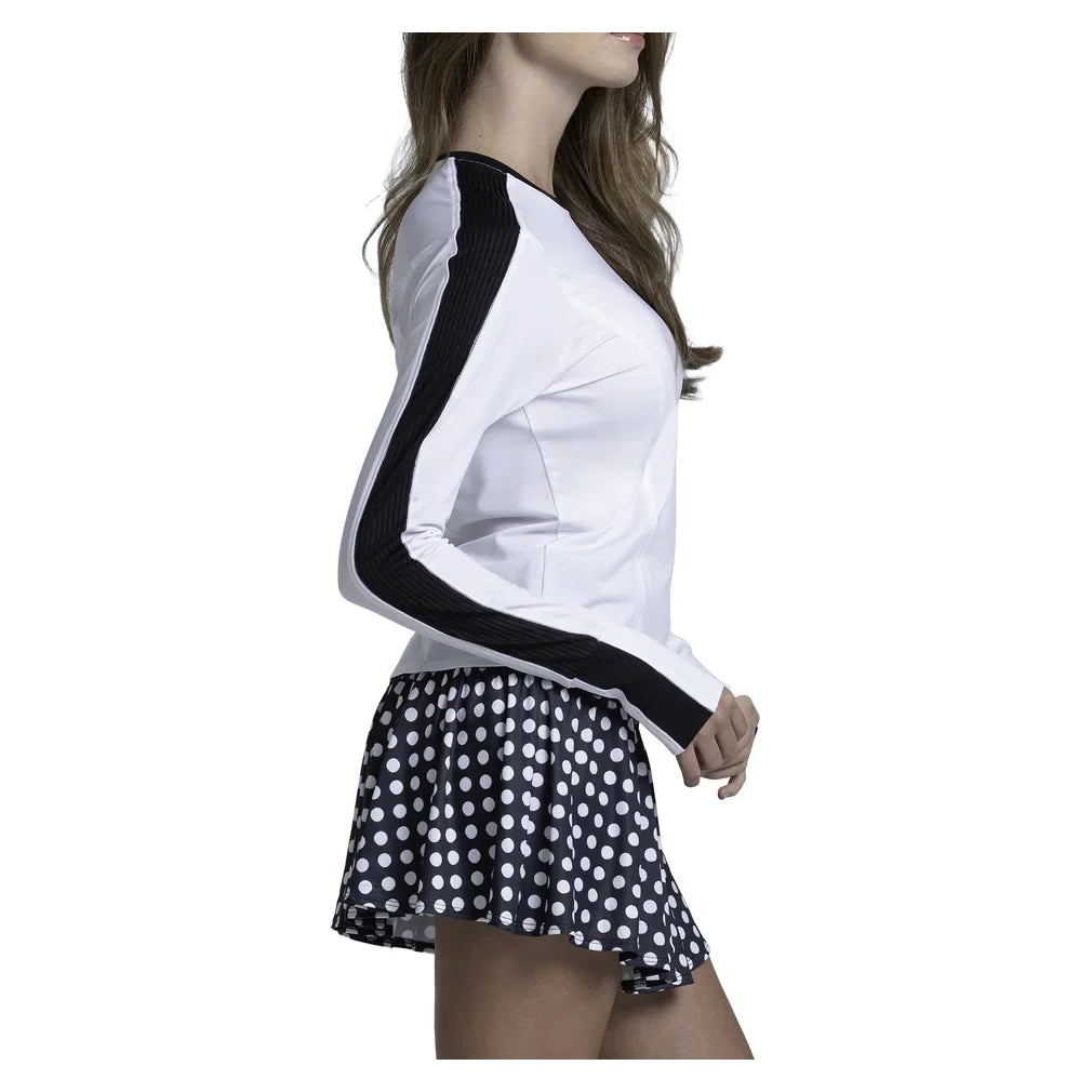 Women's Double Play Long Sleeve Tennis Top White and Black, Lucky In Love, Tennis Express, CX199-121-2