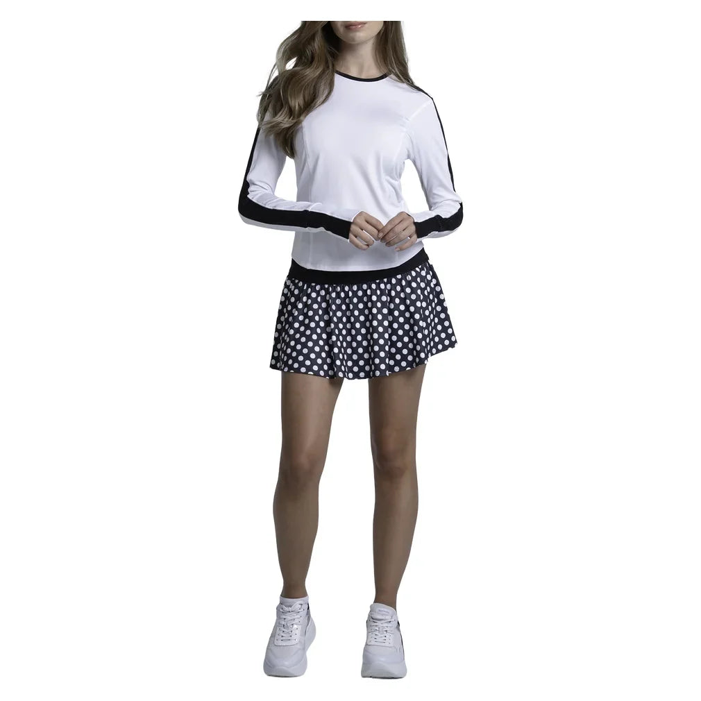 Women's Double Play Long Sleeve Tennis Top White and Black, Lucky In Love, Tennis Express, CX199-121-3