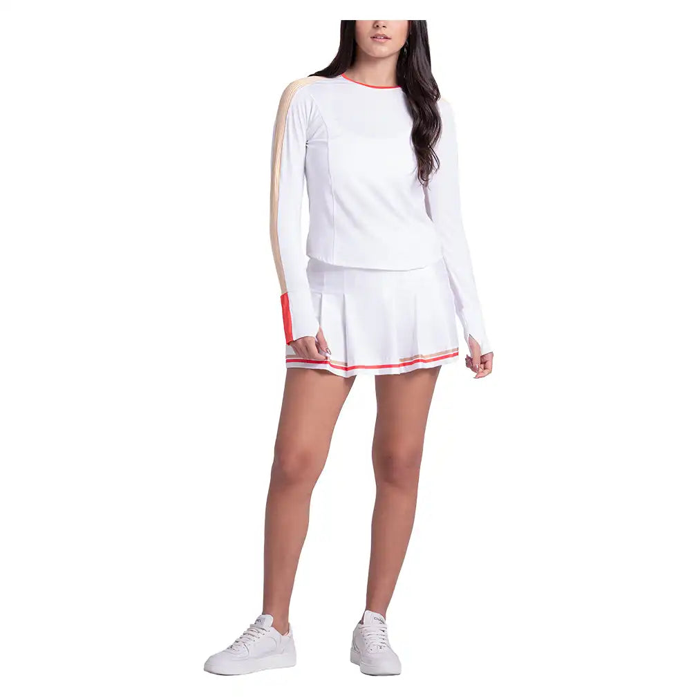 Women's Double Play Long Sleeve Top White and Camel