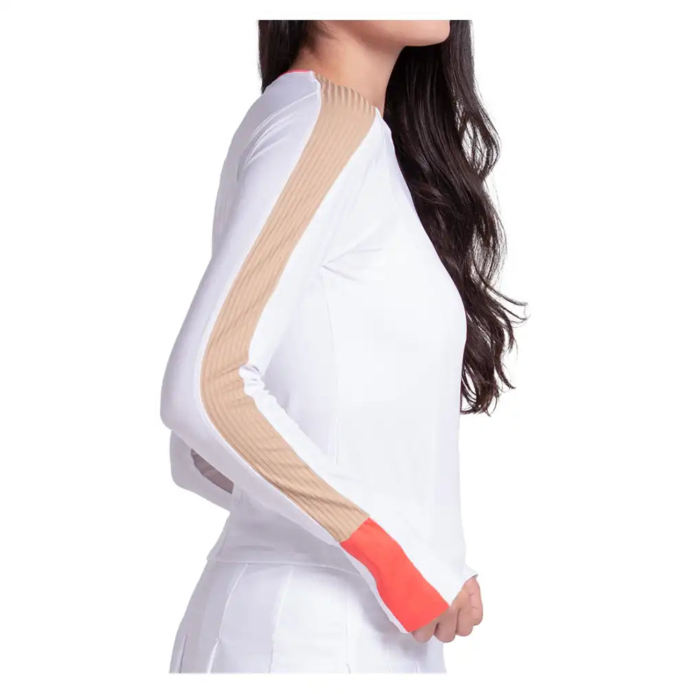 Women's Double Play Long Sleeve Top White and Camel