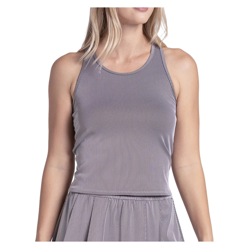 Women's Rib Sport Cord Tank White and Black, Lucky In Love, White/Black, Pickleball Express, CX207-121-WHITE-BLACK-1