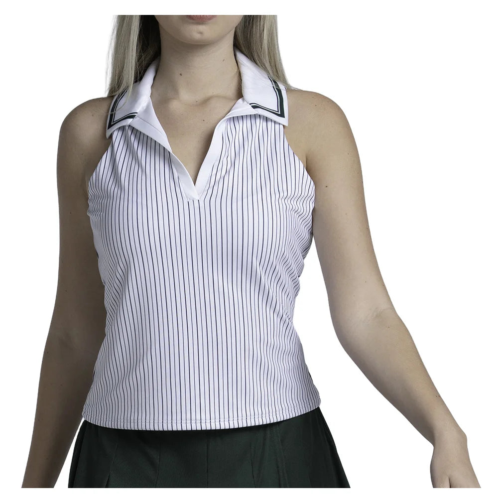 Women's Ivy Classic Polo Tank White, Lucky In Love, White, Pickleball Express, CX220-97G110-WHITE-1