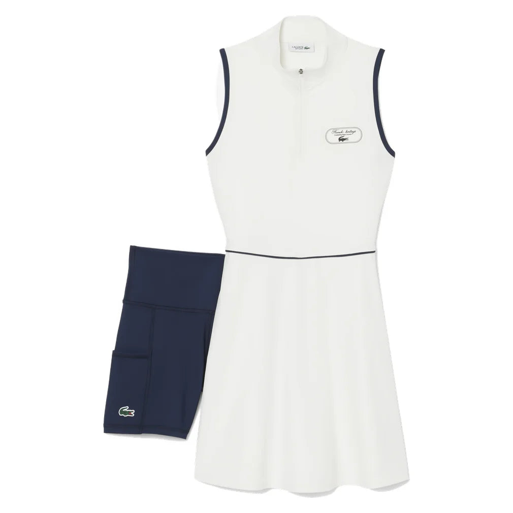 Women's Heritage Dress, Lacoste, EV0 Flour/Navy Blue, Pickleball Express, EF6799-F26-EV0-FLOUR-NAVY-BLUE-1