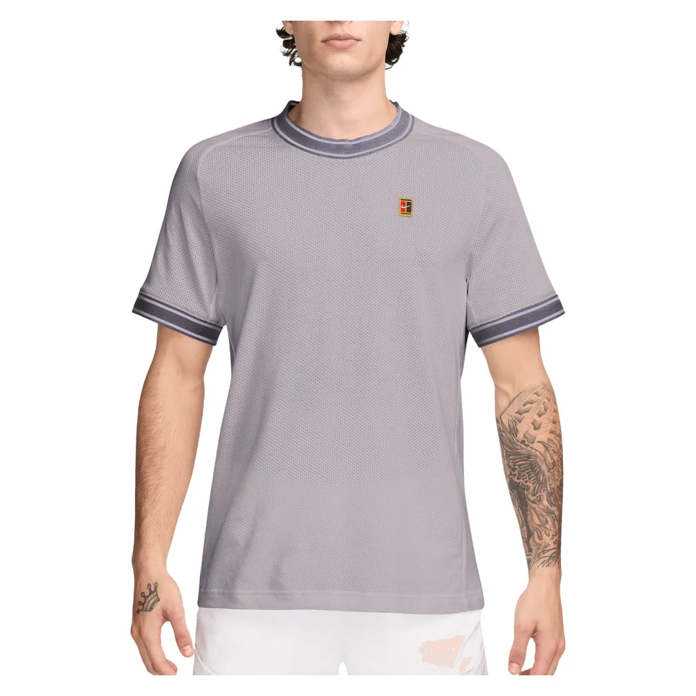 Men's Court Heritage Short Sleeve Top, Nike, 022 Silver Lilac/Gridiron, Pickleball Express, FN0318-H26-022-SILVER-LILAC-GRIDIRON-1
