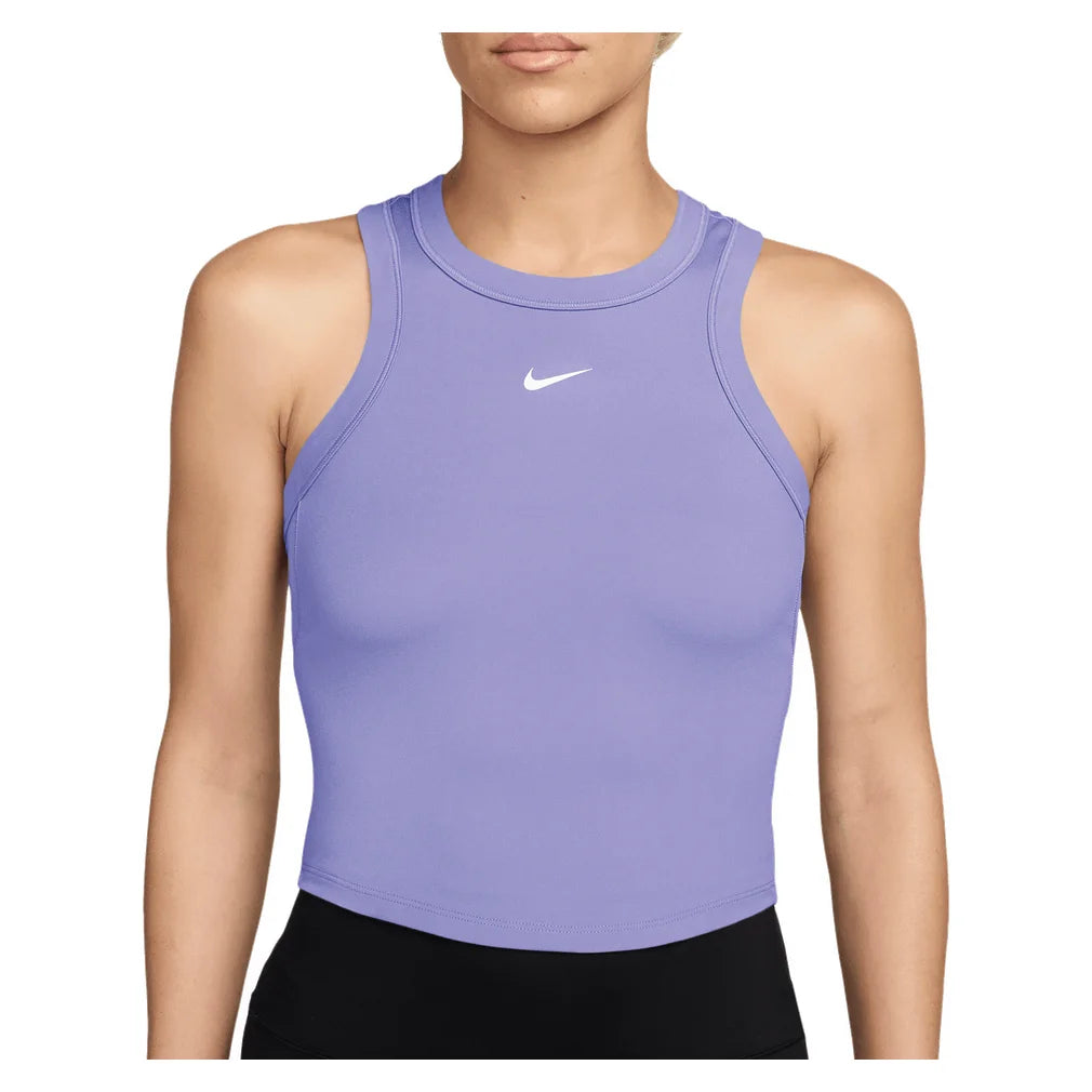 Women's One Fitted Dri-FIT Cropped Training Tank, Nike, 580 Purple Pulse/White, Pickleball Express, FN2806-H26-580-PURPLE-PULSE-WHITE-1