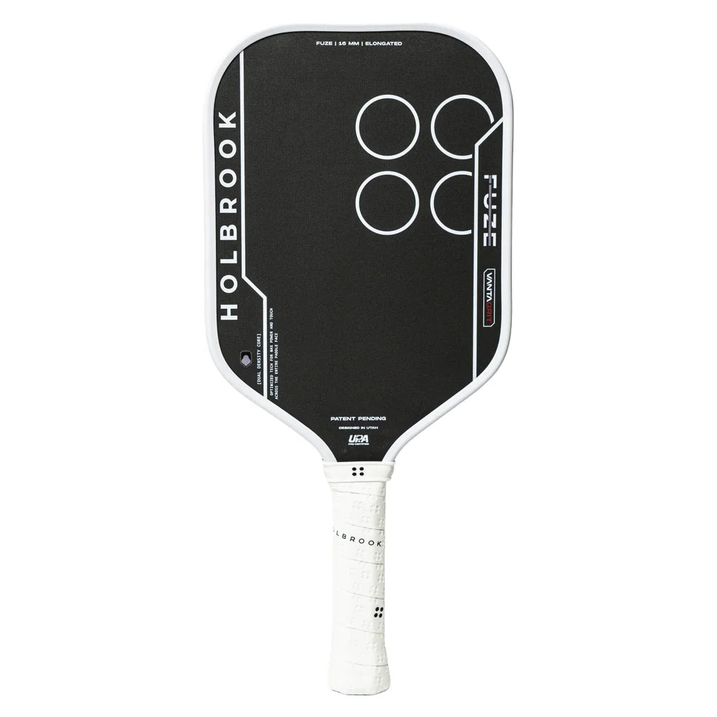 Fuze VantaGrit Elongated 14mm Pickleball Paddle Black and White, Holbrook, Black/White, Pickleball Express, FUZE-V-E-14-BLACK-WHITE-1