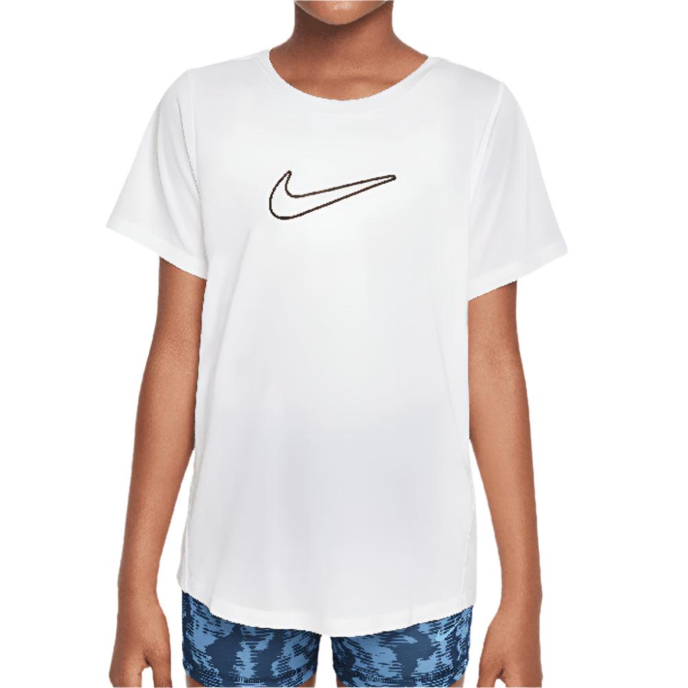 Girls' One Dri-Fit Short Sleeve Tennis Top White and Black