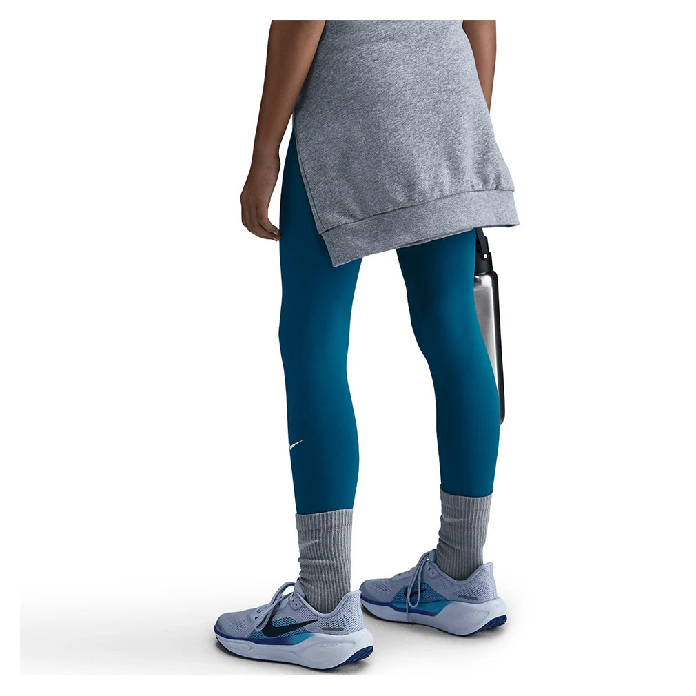 Girls' One Dri-FIT High-Waisted Training Leggings Green Abyss and White