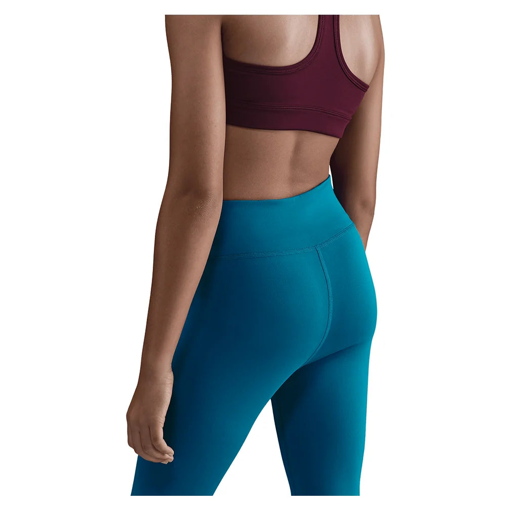 Girls' One Dri-FIT High-Waisted Training Leggings Green Abyss and White