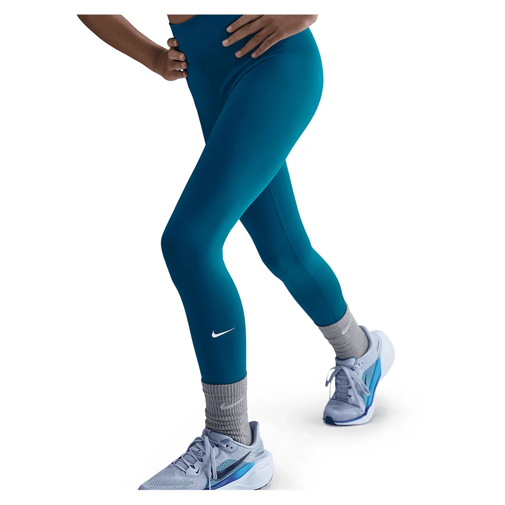Girls' One Dri-FIT High-Waisted Training Leggings Green Abyss and White