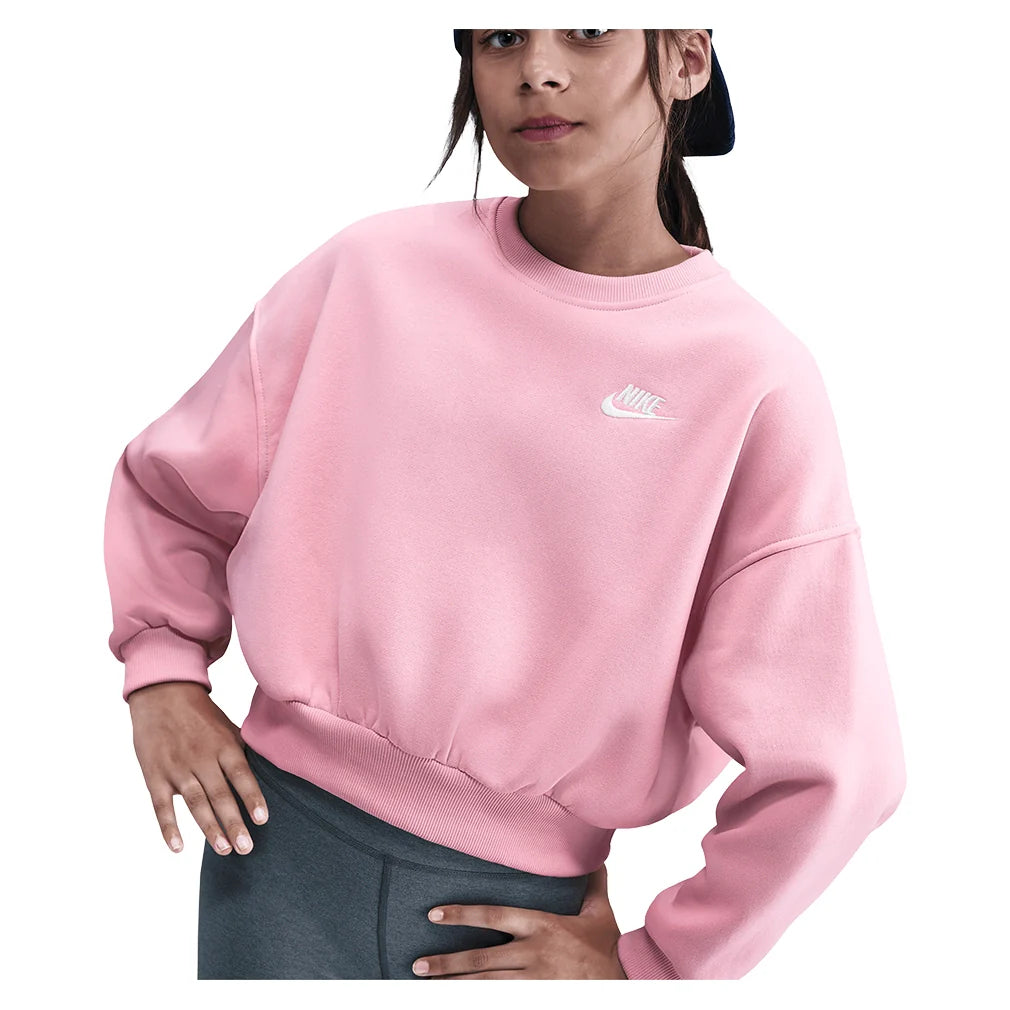 Girls' Sportswear Club Fleece Boxy Crew-Neck Sweatshirt Med Soft Pink
