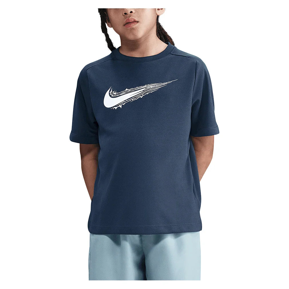 Boys' Multi Dri-FIT Short-Sleeve Training Top Midnight Navy and White