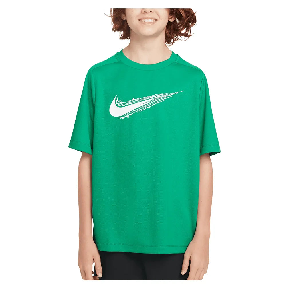 Boys' Dri-FIT Multi Short Sleeve Training Top Stadium Green and White