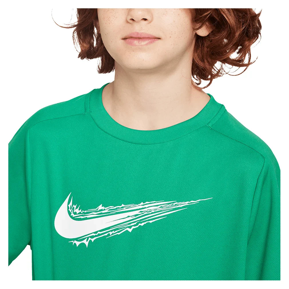 Boys' Dri-FIT Multi Short Sleeve Training Top Stadium Green and White