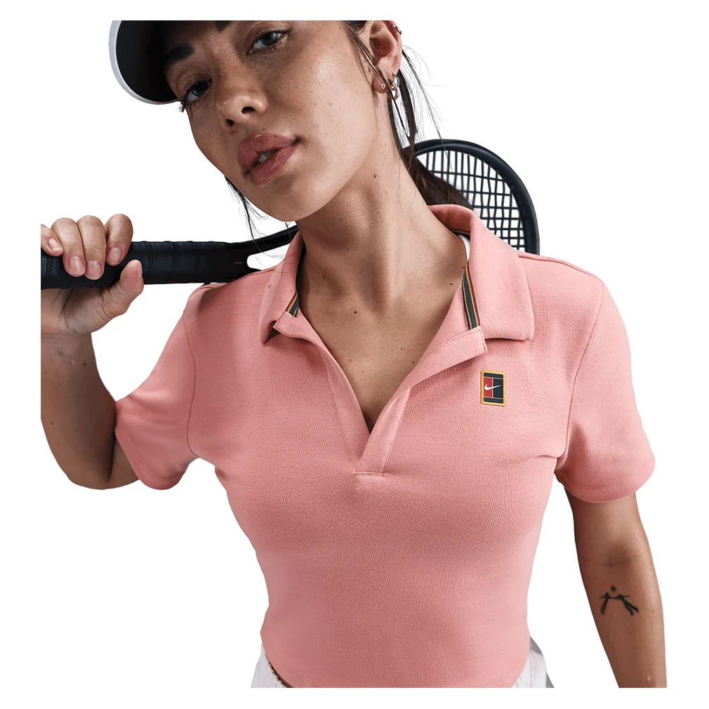 Women's Court Heritage Short-Sleeve Cropped Polo Red Stardust