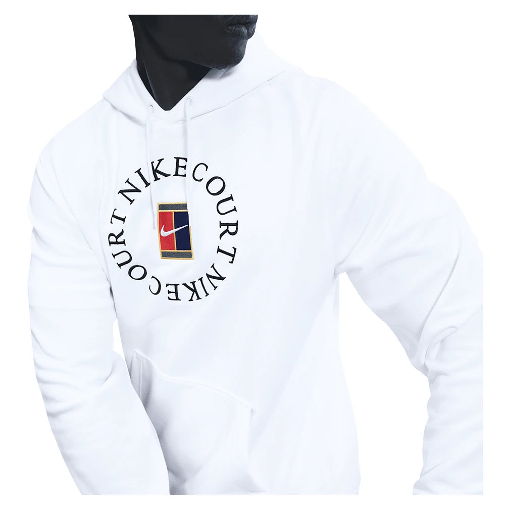 Men's Court Dri-FIT Heritage Fleece Pullover Tennis Hoodie White and Black