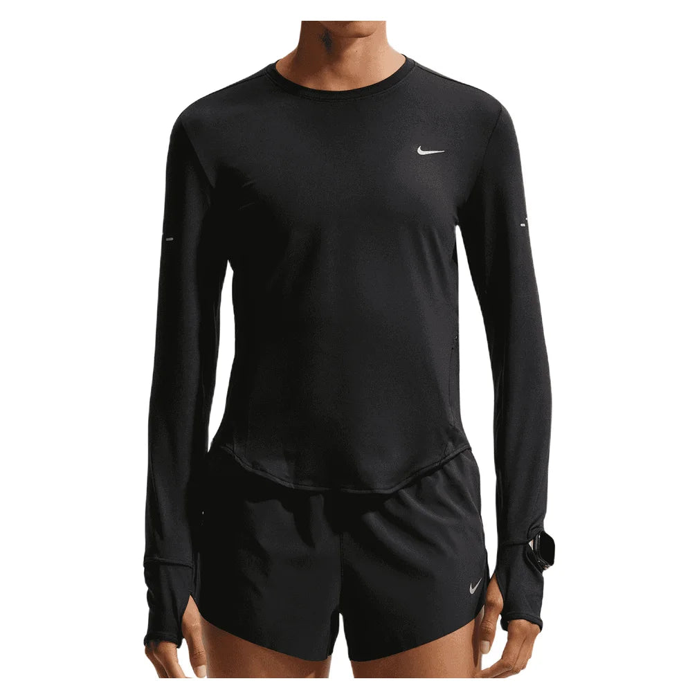 Women's Swift Dri-FIT UV Long-Sleeve Crew-Neck Running Top Black and Reflective Silver, Nike, Pickleball Express, HQ0503-010H26-1