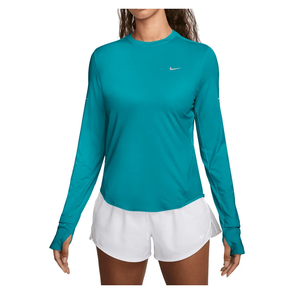 Women's Swift Dri-FIT UV Long-Sleeve Crew-Neck Running Top, Nike, 300 Energy/Reflective Silver, Pickleball Express, HQ0503-H26-300-ENERGY-REFLECTIVE-SILVER-1