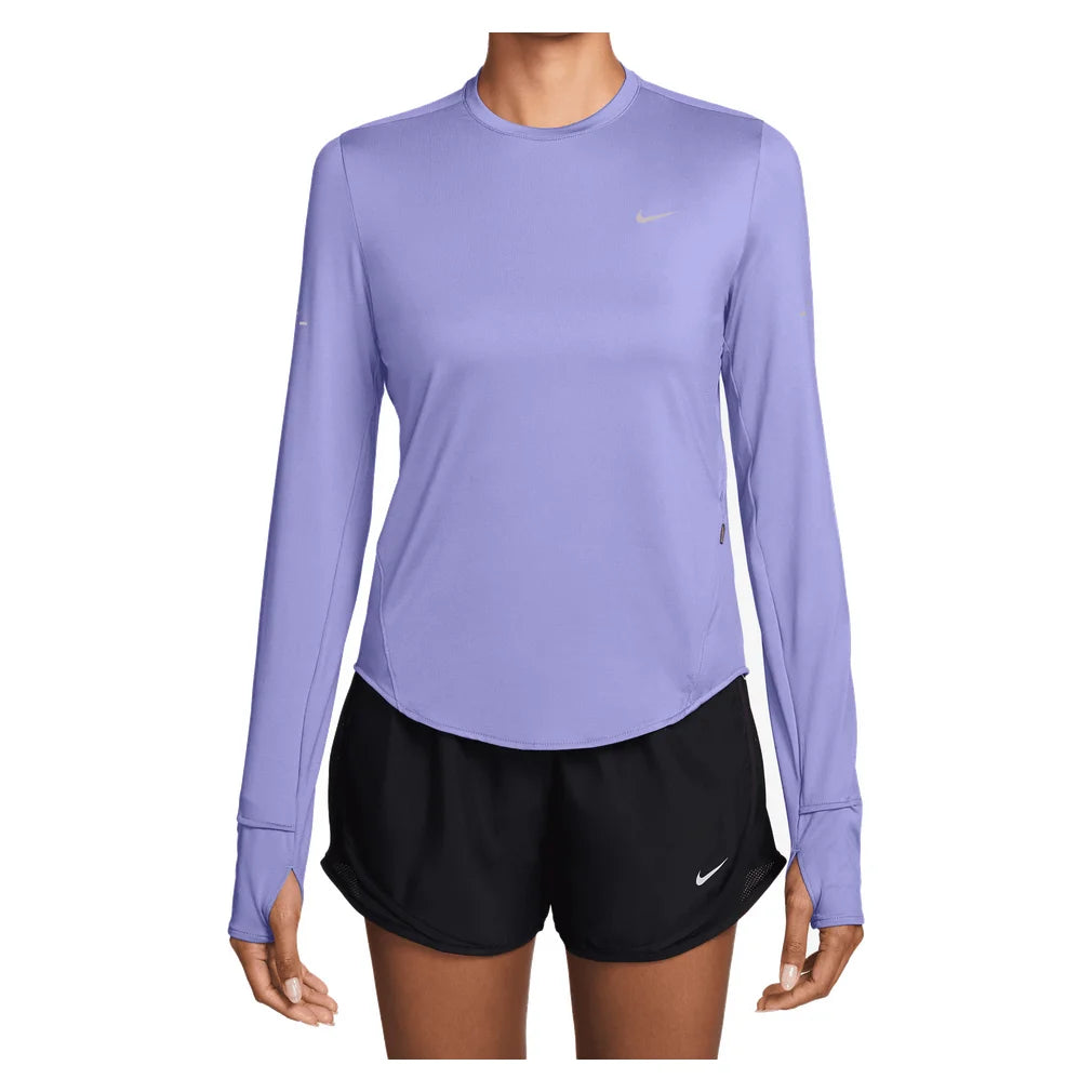 Women's Swift Dri-FIT UV Long-Sleeve Crew-Neck Running Top, Nike, 580 Purple Pulse/Reflective Silver, Pickleball Express, HQ0503-H26-580-PURPLE-PULSE-REFLECTIVE-SILVER-1
