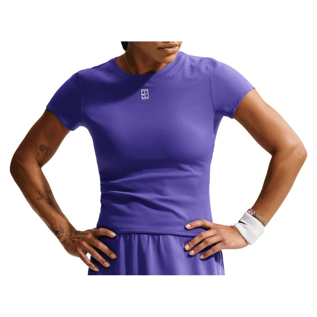 Women's Court Dri-FIT Advantage Short Sleeve Top, Nike, 579 Dark Iris/White, Pickleball Express, HQ2994-H26-579-DARK-IRIS-WHITE-3