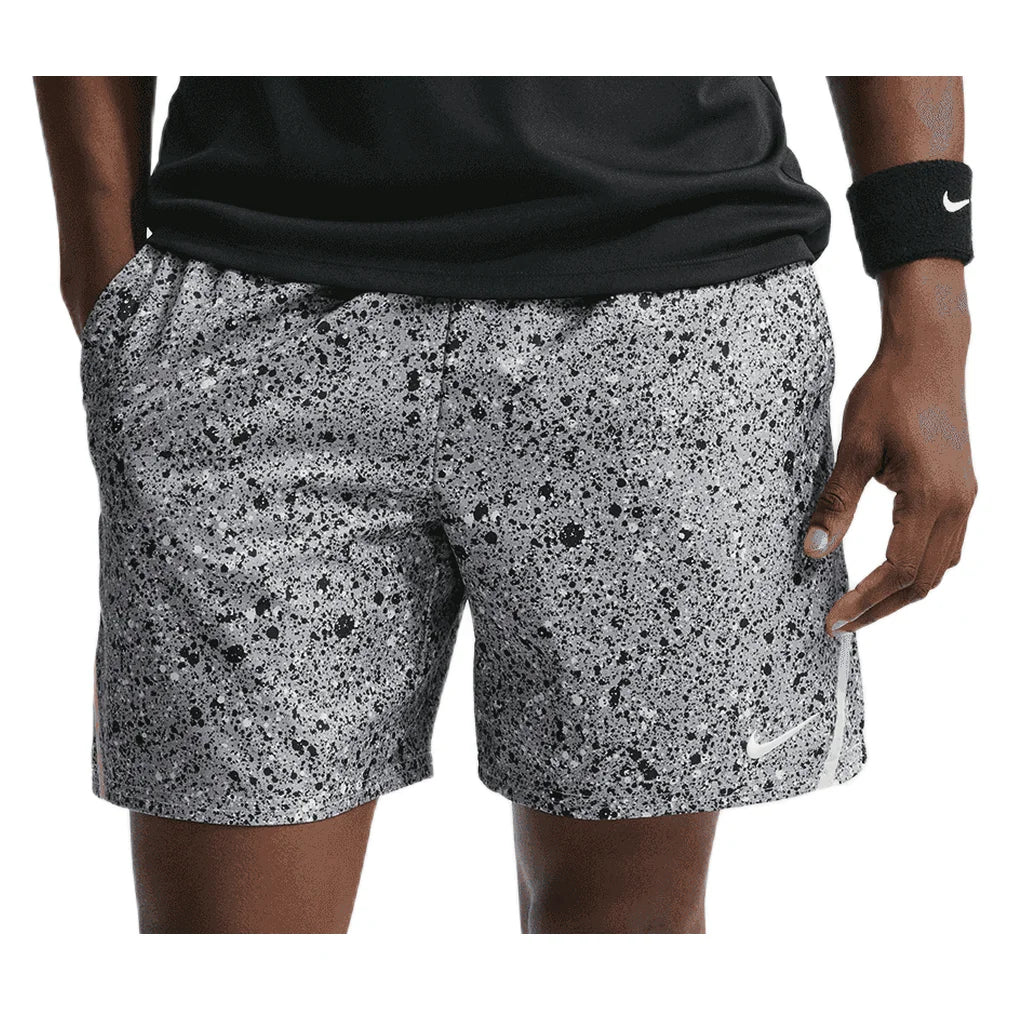 Men's Court Dri-FIT Victory 7 Inch All Over Print Short, Nike, 090 Stealth/Lt Lemon Twist, Pickleball Express, IB1080-H26-090-STEALTH-LT-LEMON-TWIST-1