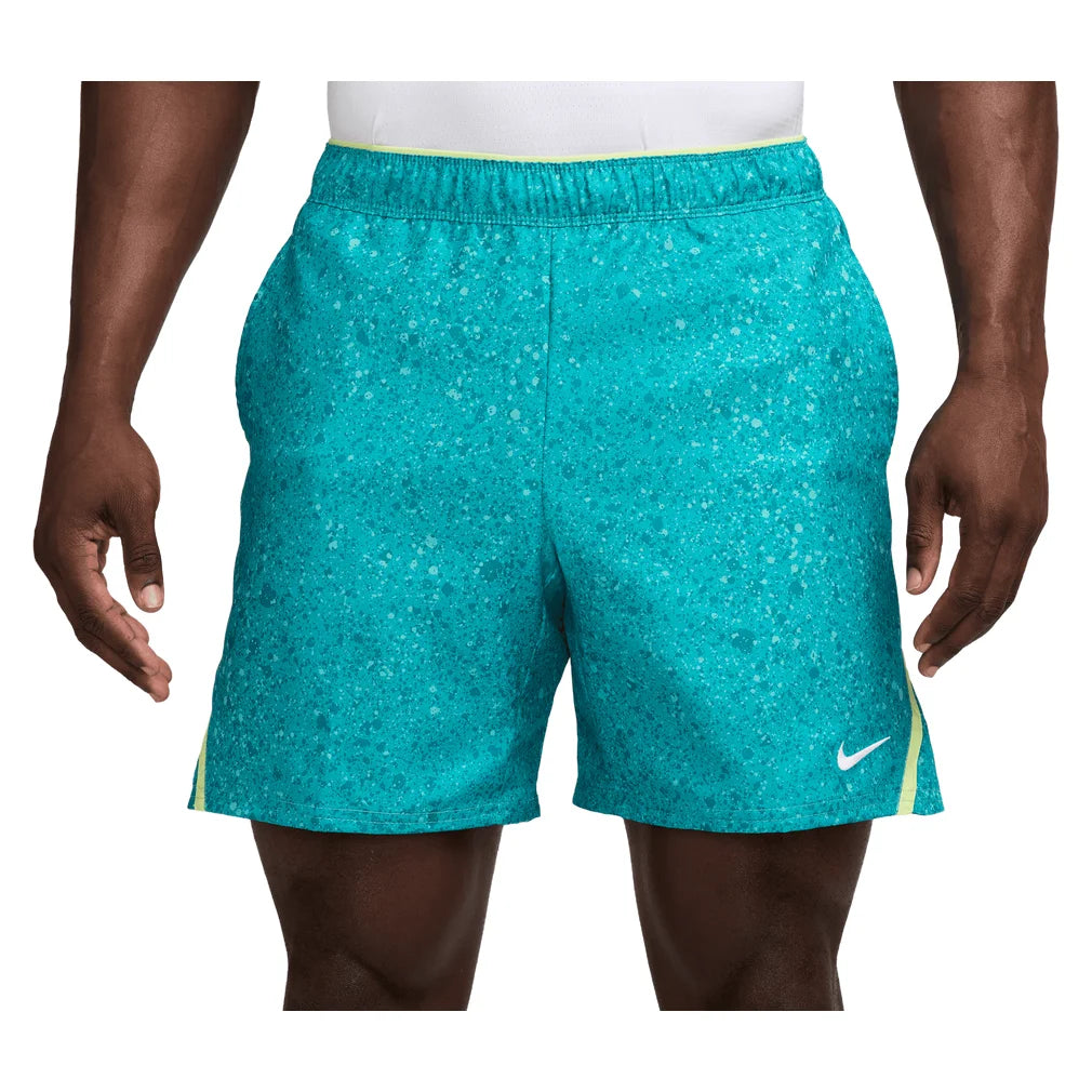 Men's Court Dri-FIT Victory 7 Inch All Over Print Short, Nike, 372 Bright Spruce/Lt Lemon Twist, Pickleball Express, IB1080-H26-372-BRIGHT-SPRUCE-LT-LEMON-TWIST-1