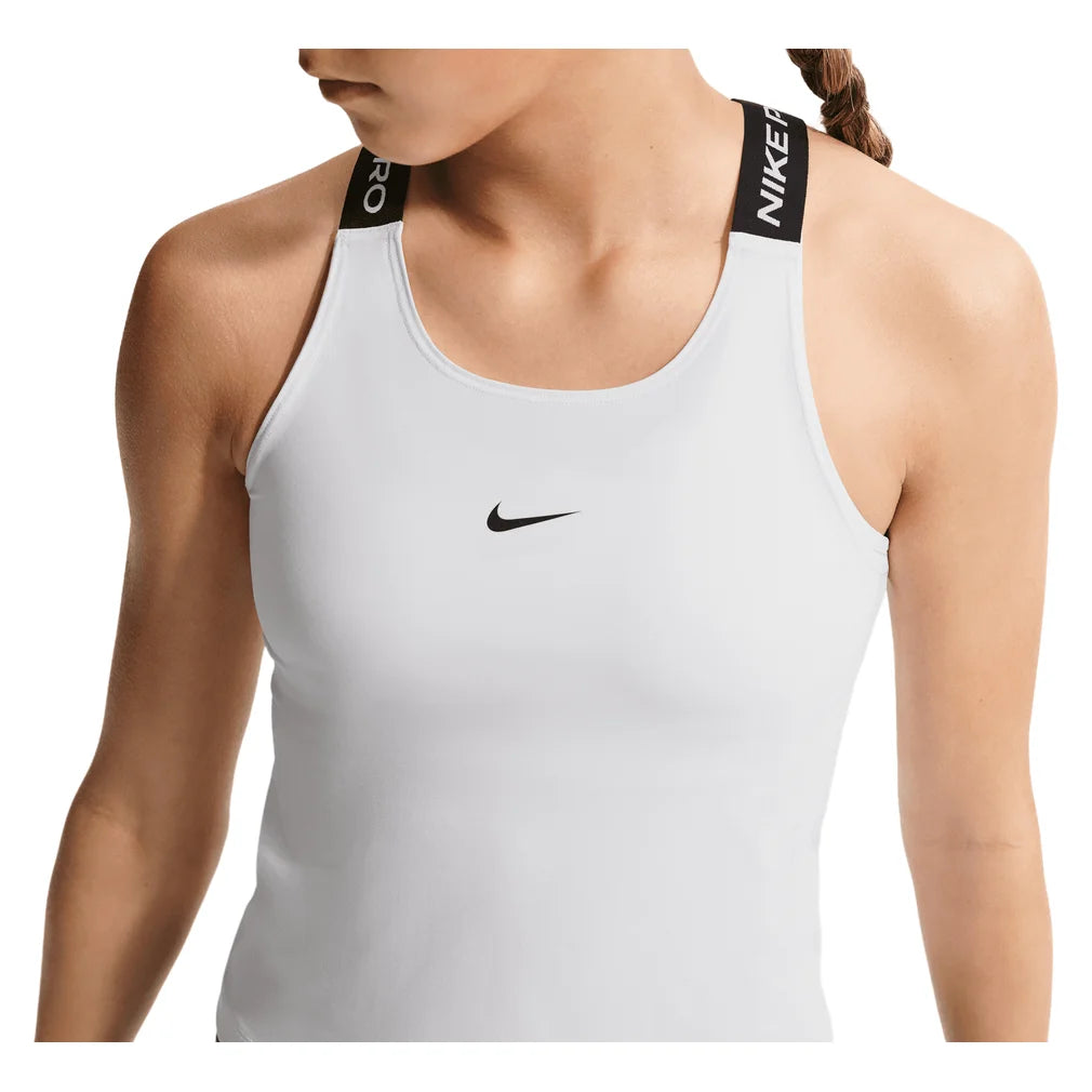 Girls' Pro Dri-FIT Training Tank, Nike, 100 White/Black, Pickleball Express, IF1747-100-WHITE-BLACK-1