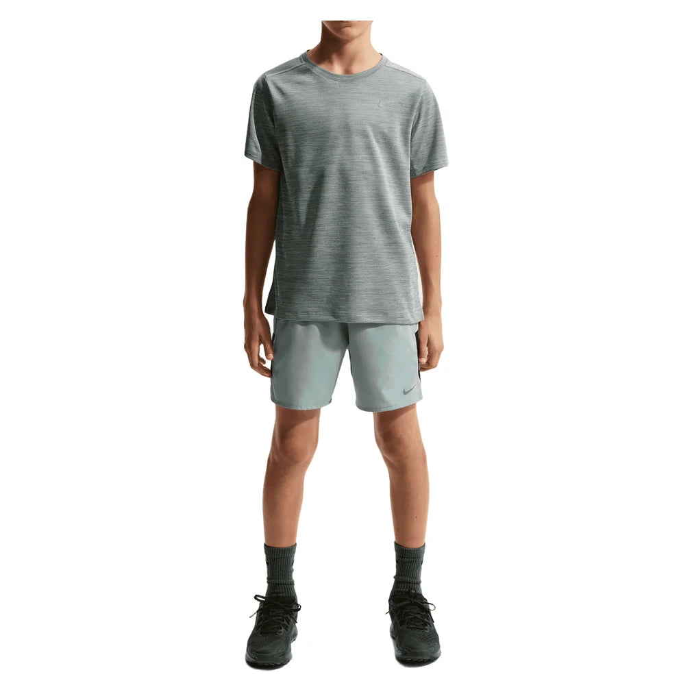 Boys' Dri-FIT Miler Short Sleeve Training Top Smoke Grey and Heather, Nike, Pickleball Express, IF2425-084H26-2