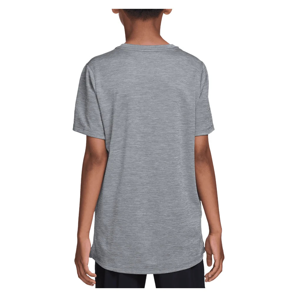 Boys' Dri-FIT Miler Short Sleeve Training Top Smoke Grey and Heather, Nike, Pickleball Express, IF2425-084H26-3