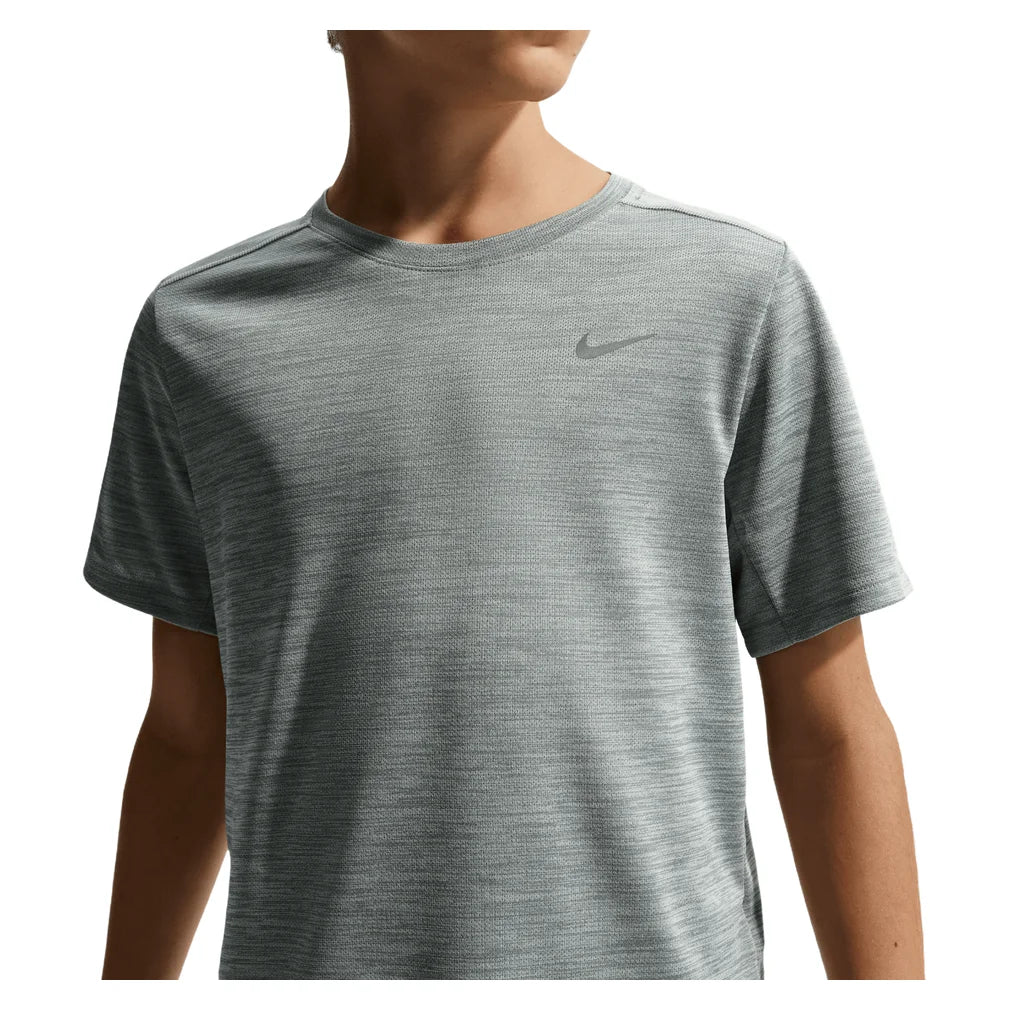 Boys' Dri-FIT Miler Short Sleeve Training Top Smoke Grey and Heather, Nike, Smoke Grey/Htr, Pickleball Express, IF2425-084H26-SMOKE-GREY-HTR-1