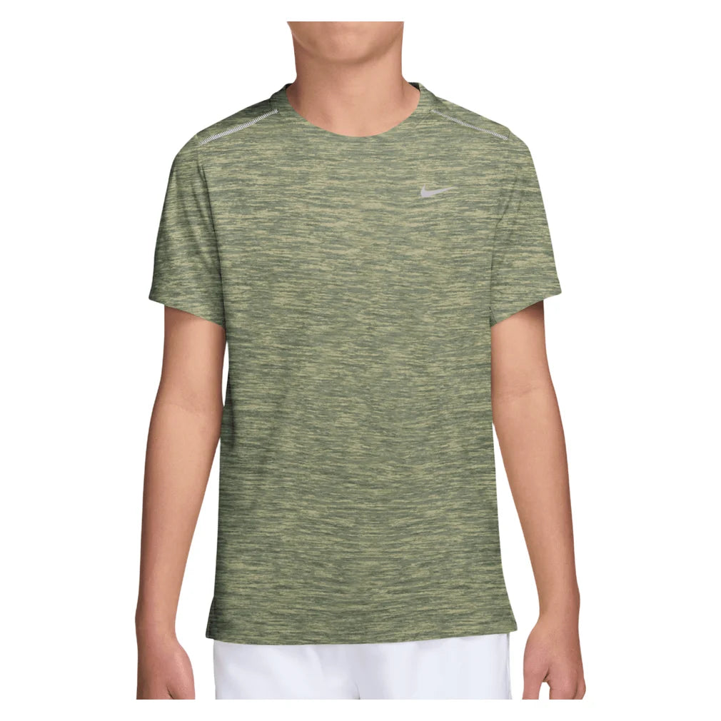 Boys' Dri-FIT Miler Short Sleeve Training Top, Nike, 303 Camo Green/Olive Aura, Pickleball Express, IF2425-H26-303-CAMO-GREEN-OLIVE-AURA-1