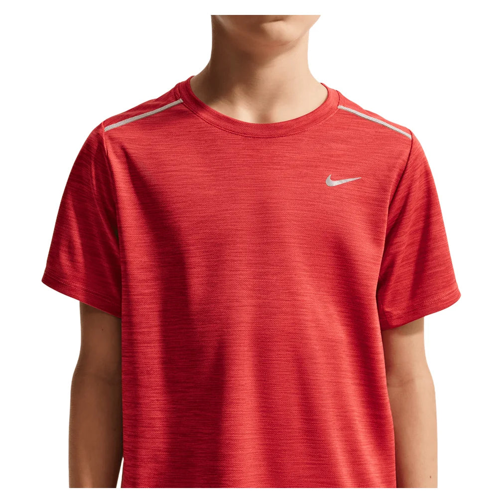 Boys' Dri-FIT Miler Short Sleeve Training Top, Nike, 609 Tough/University Red, Pickleball Express, IF2425-H26-609-TOUGH-UNIVERSITY-RED-1