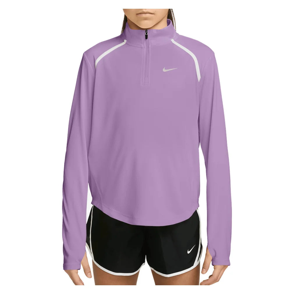 Girls' Dri-FIT Tempo Long-Sleeve Half-Zip Training Top Violet Star and White, Nike, Violet Star/White, Pickleball Express, IM3661-589H26-VIOLET-STAR-WHITE-1