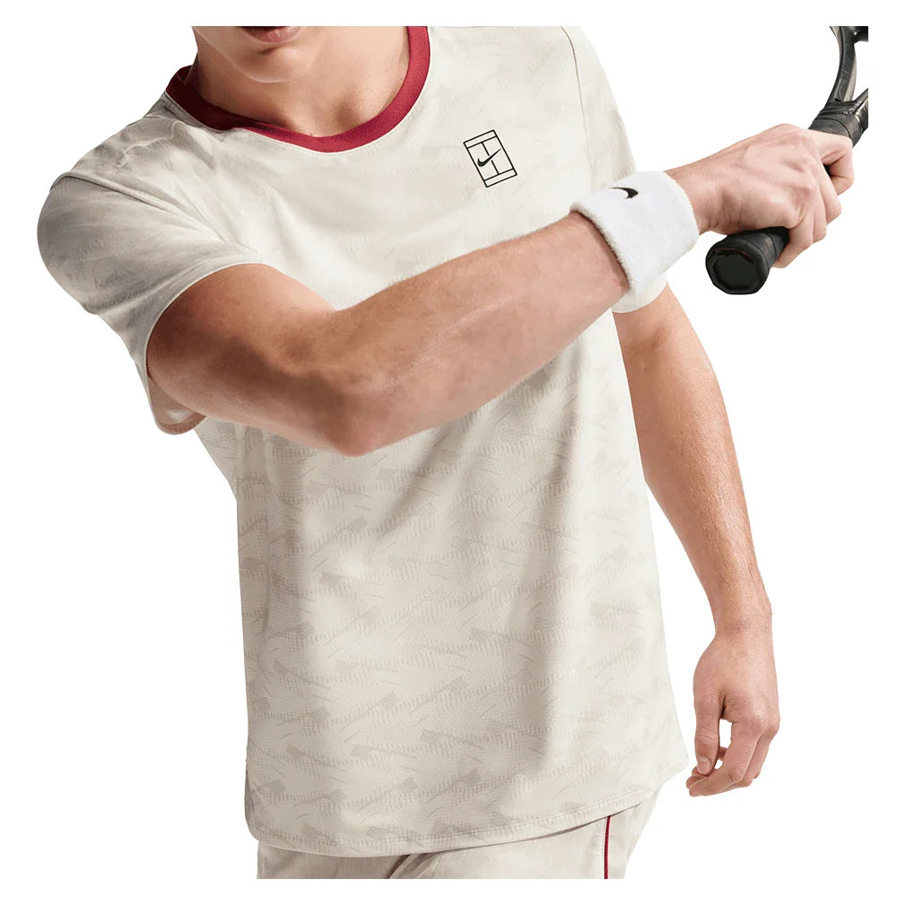 Men's Court Dri-FIT Advantage Print Top Light Bone and Tough Red