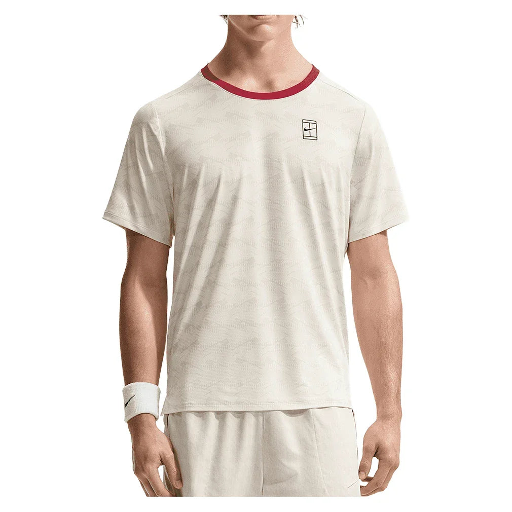 Men's Court Dri-FIT Advantage Print Top Light Bone and Tough Red