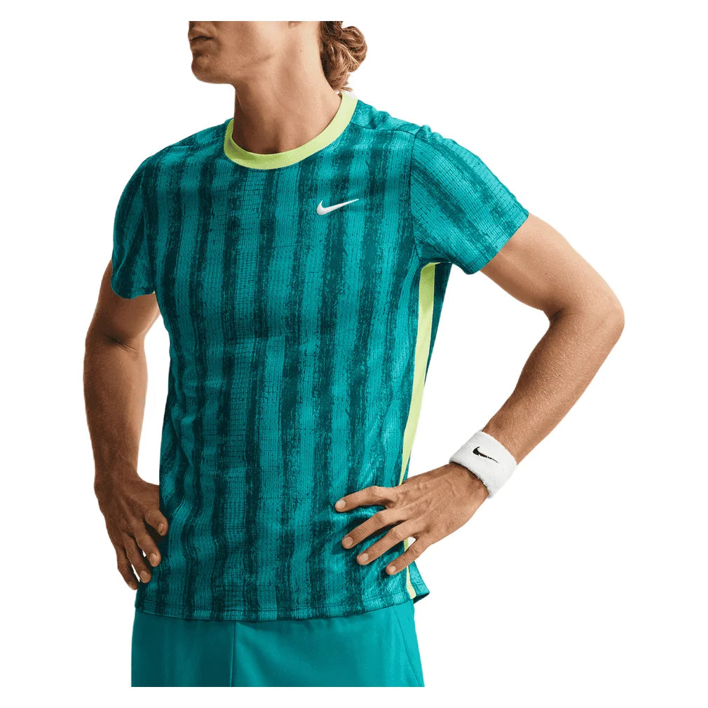 Men's Court Dri-FIT Victory Printed Top, Nike, 372 Bright Spruce/Lt Lemon Twist, Pickleball Express, IM6086-H26-372-BRIGHT-SPRUCE-LT-LEMON-TWIST-1