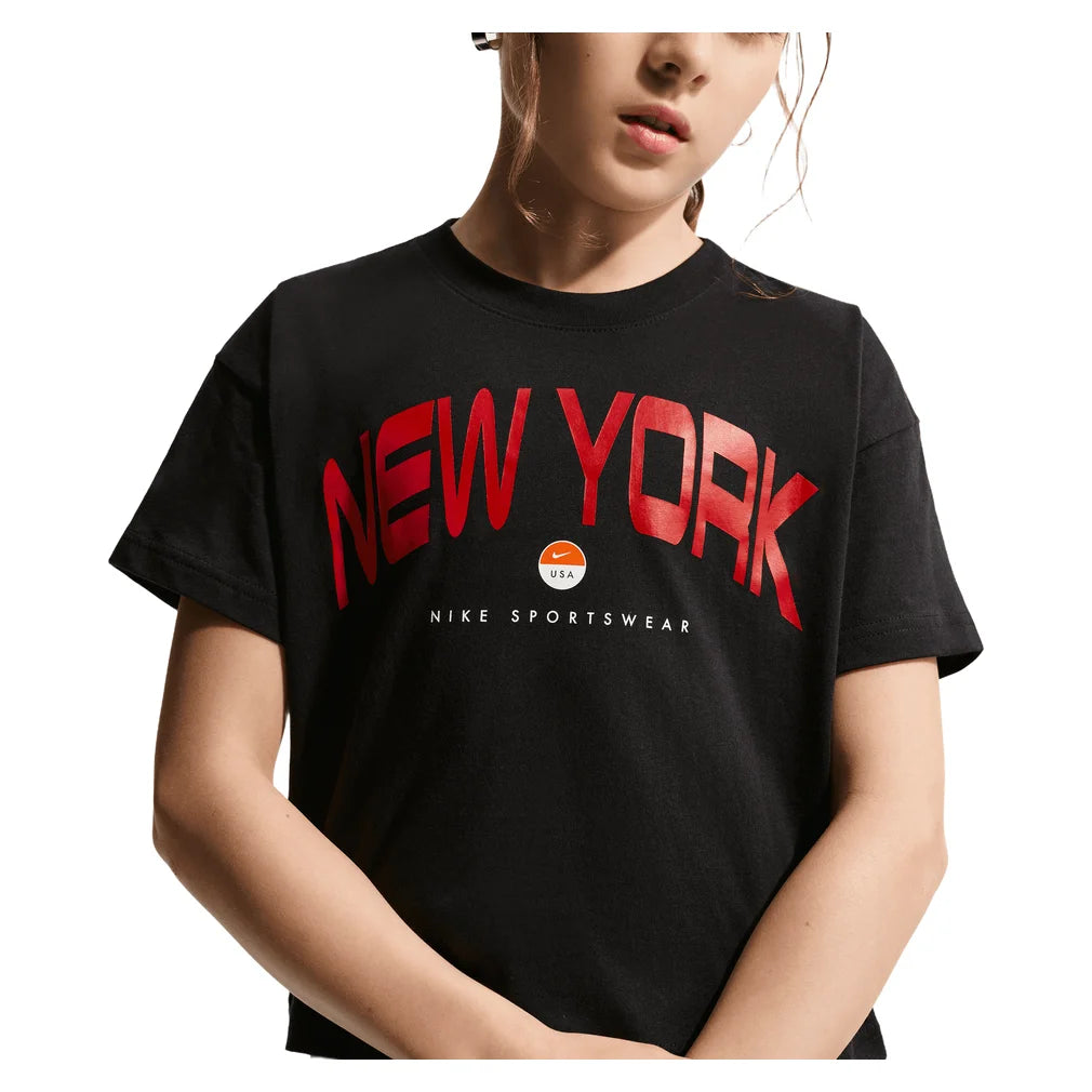 Girls' New York Sportswear Tee Black, Nike, Black, Pickleball Express, IQ5271-010H26-BLACK-1