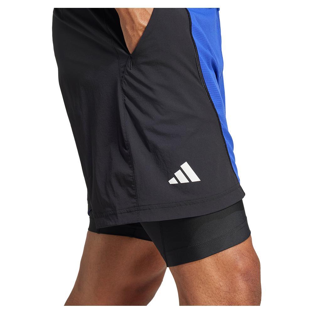 Mens 9 Inch Short and Tight Set Lucid Blue and Black
