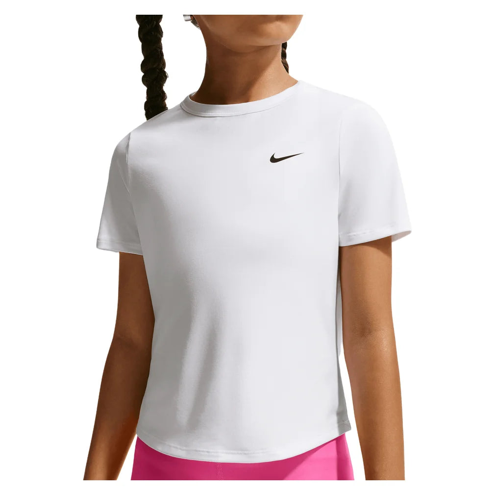 Girls' Dash Dri-FIT Short-Sleeve Training Top, Nike, 100 White/Black, Pickleball Express, IU3746-BF26-100-WHITE-BLACK-1