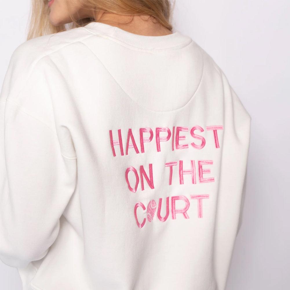 Women's Happiest On The Court Sweatshirt White and Pink