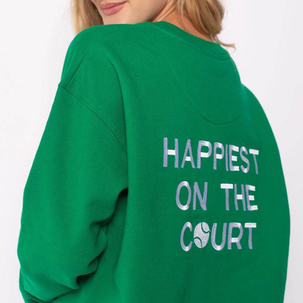 Women's Happiest On The Court Sweatshirt Green and White