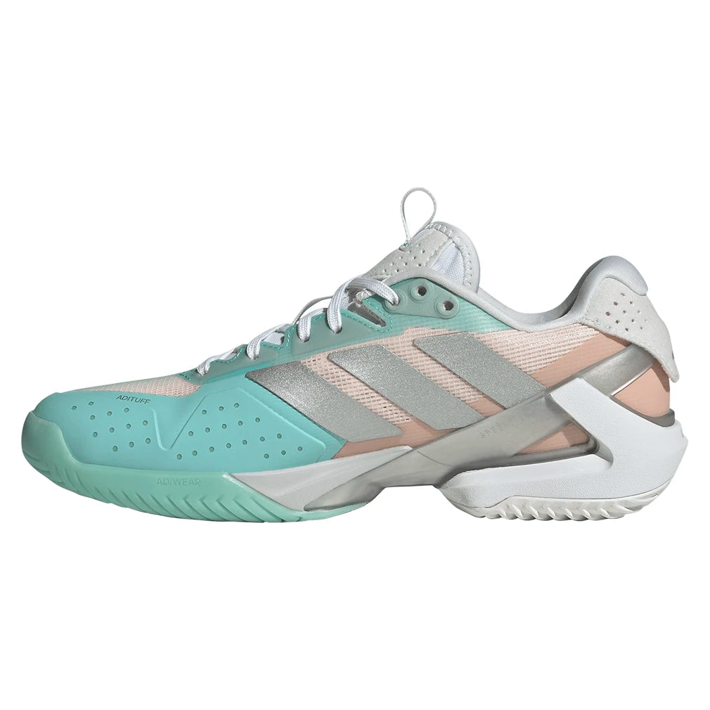 Women's Adizero Ubersonic 5 Court Shoes Flash Aqua and Silver Metallic