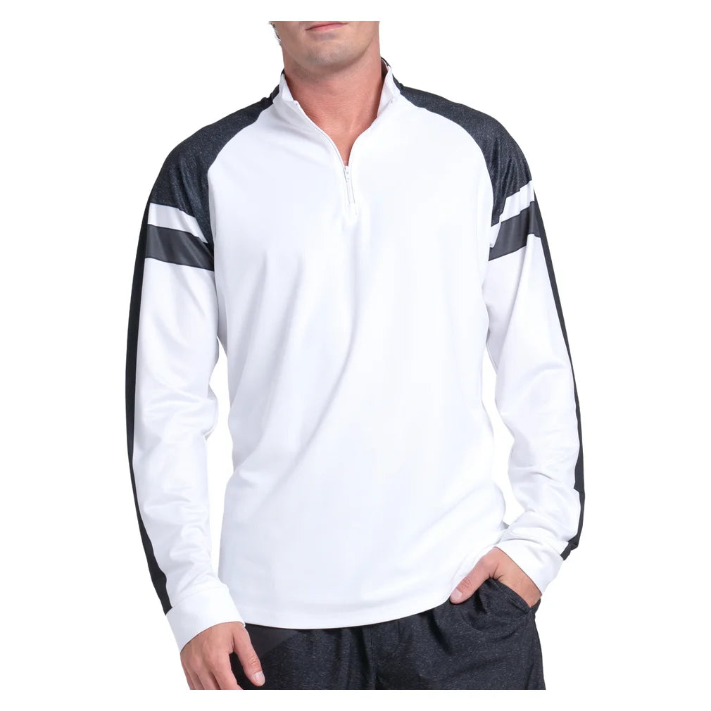 Men's Strike 1/4 Zip Long Sleeve Charcoal and White, K-Swiss, Charcoal/White, Pickleball Express, KMT83-39J040-CHARCOAL-WHITE-1