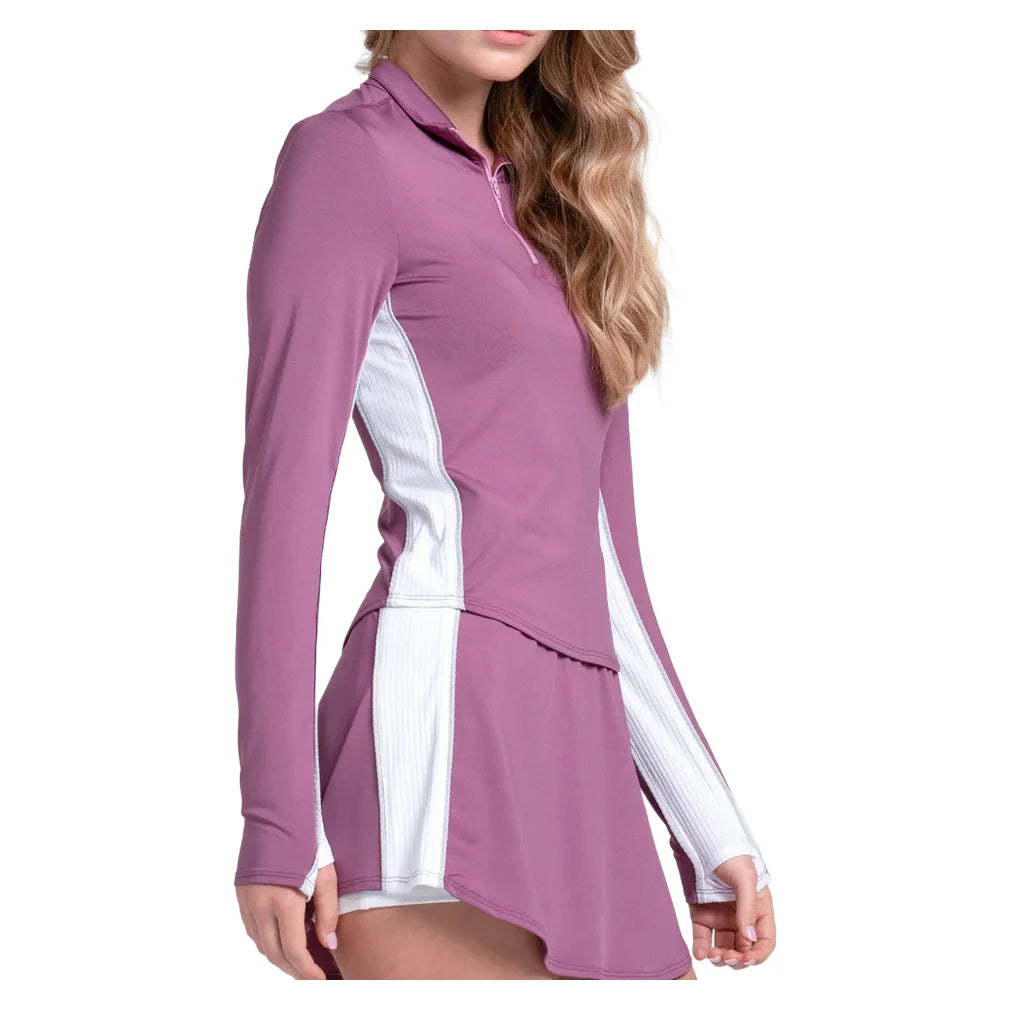 Women's Momentum 1/4 Zip Long Sleeve Fig and White, K-Swiss, Pickleball Express, KWT75-20J582F26-2