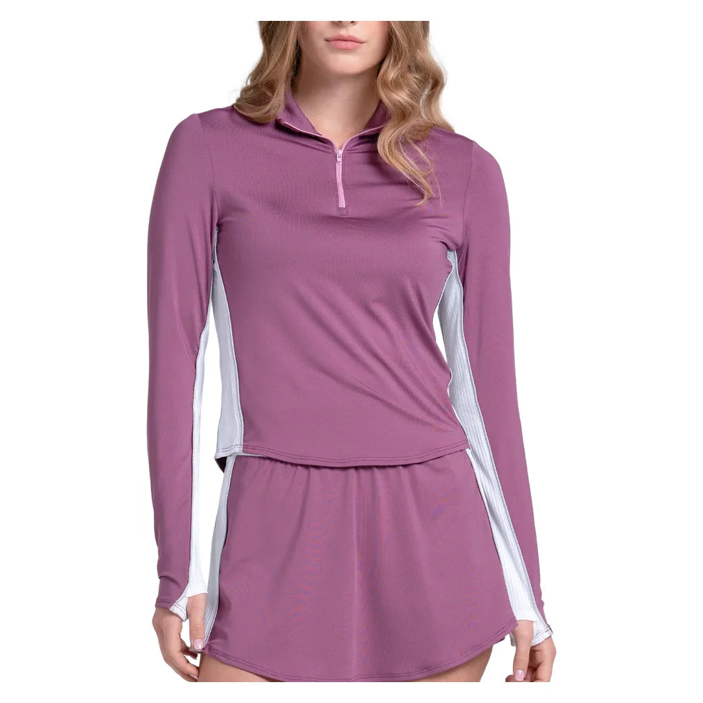 Women's Momentum 1/4 Zip Long Sleeve Fig and White, K-Swiss, Fig/White, Pickleball Express, KWT75-20J582F26-FIG-WHITE-1