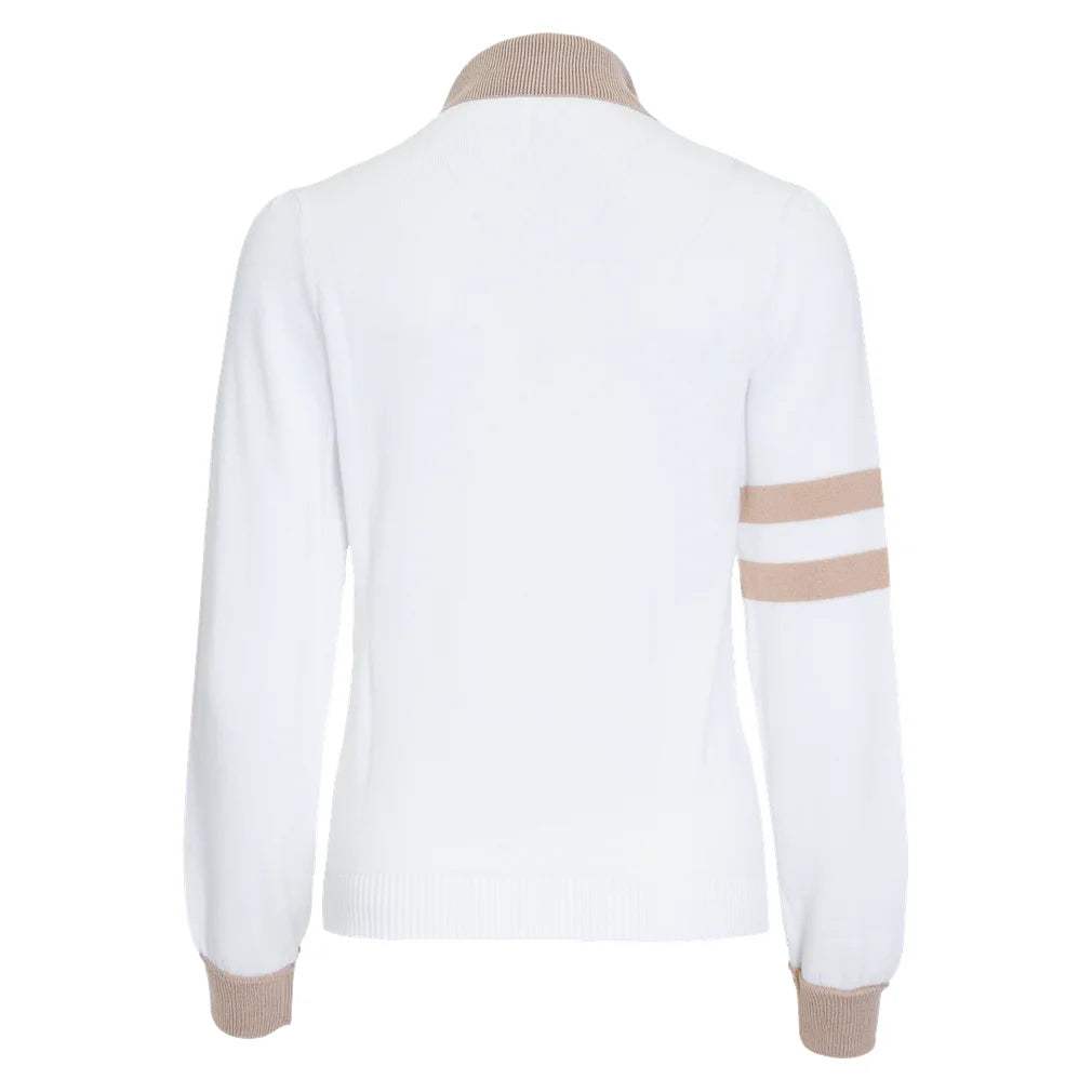 Women's Mulligan Sweater White and Khaki, Bubble, Pickleball Express, MUL-26-WHTKHKF26-1