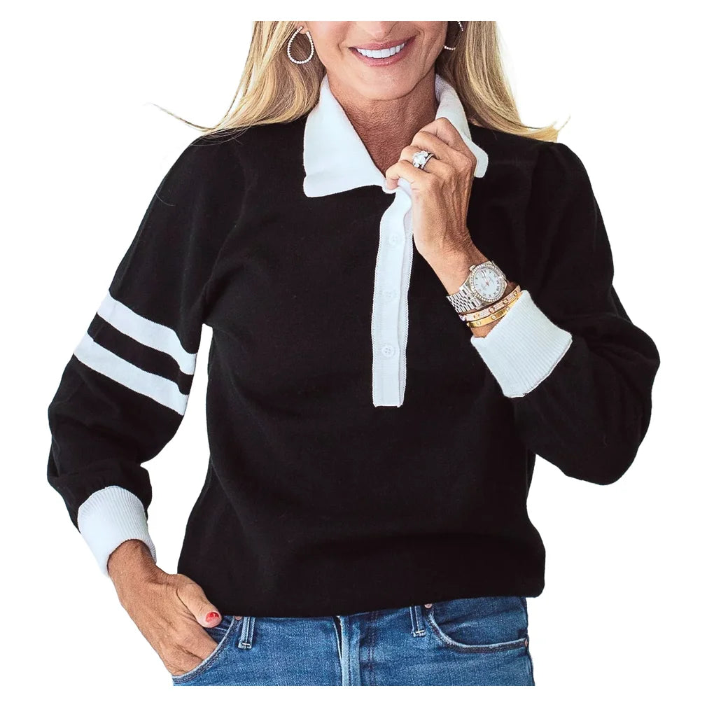 Women's Mulligan Sweater Black and White, Bubble, Black/White, Pickleball Express, MUL-BWHTH26-BLACK-WHITE-1