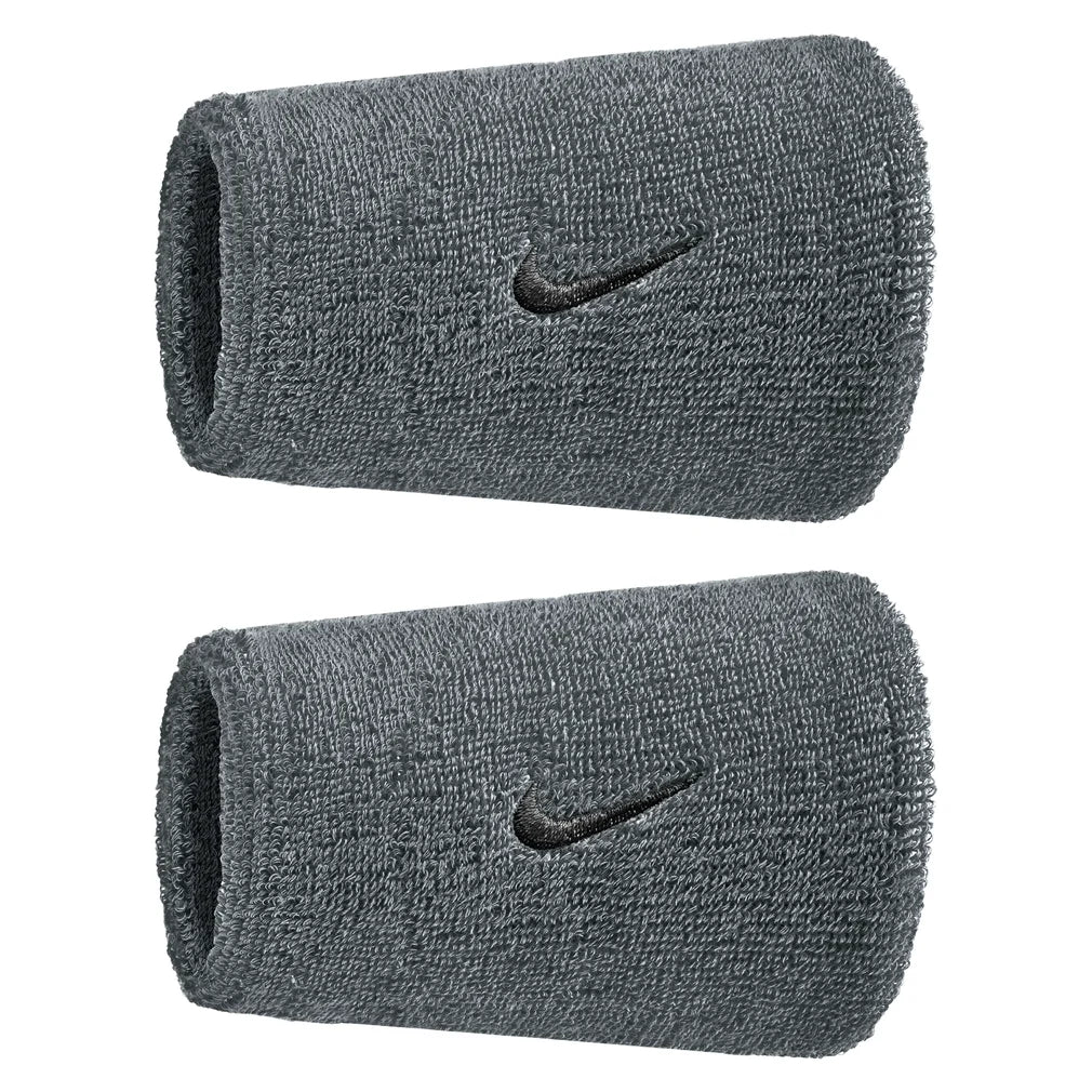 Swoosh Classic Doublewide Wristbands 2 Pack, Nike, 005 Cool Grey/Black, Pickleball Express, N1012406-BF26-005-COOL-GREY-BLACK-1